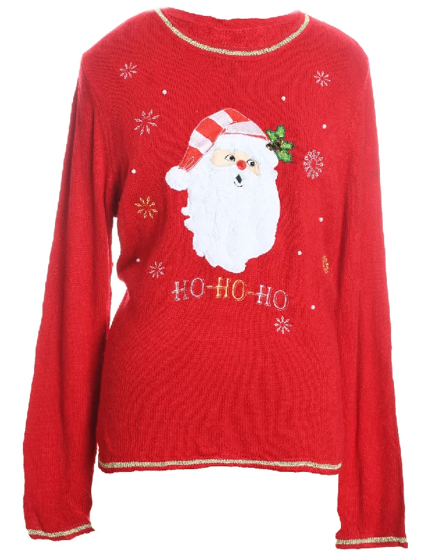 Windbreaker fashion Santa Claus Design Red Embroidered Christmas Jumper - L