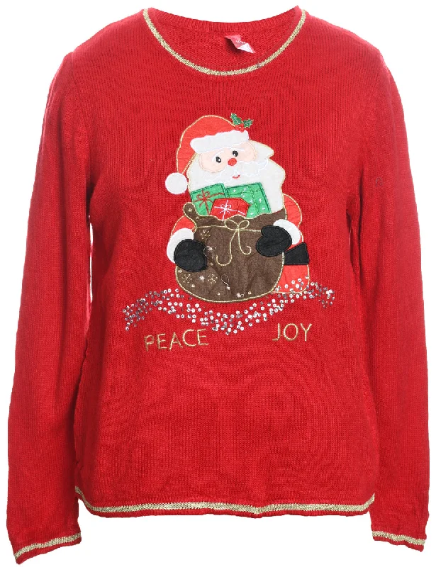 Dynamic Fashion Santa Claus Design Red Embroidered Christmas Jumper - S