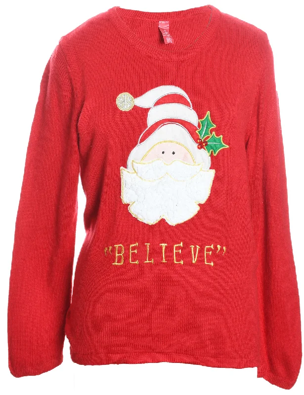 Casual Street Santa Claus Design Red Knit Christmas Jumper - L