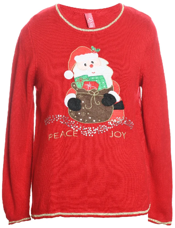 Warm And Comfortable Santa Claus Design Red Knit Christmas Jumper - M