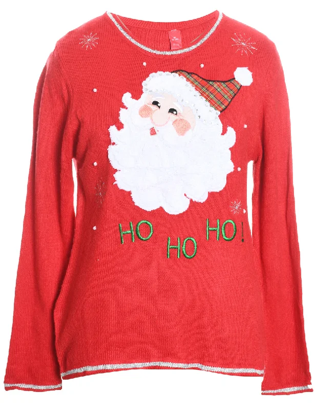 Elegant And Noble Santa Claus Design Red Knit Christmas Jumper - M
