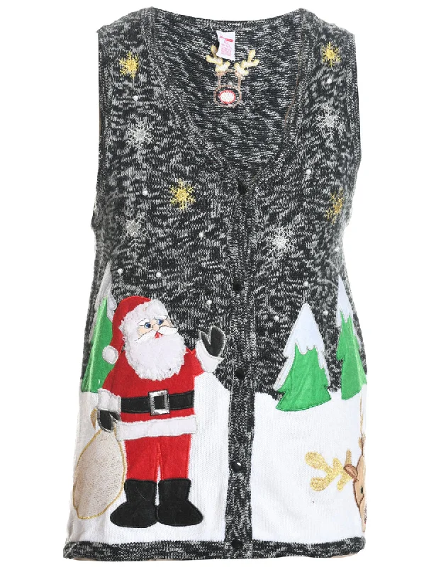 Chic Comfort Wear Santa Claus Grey Knit Christmas Vest - S