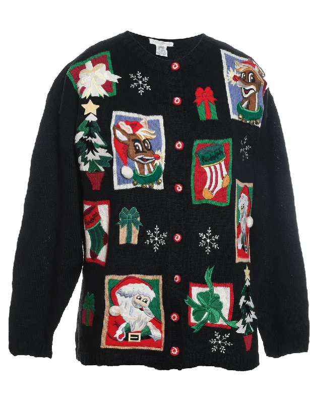 Integrated Design Santa Claus & Reindeer Christmas Cardigan - L