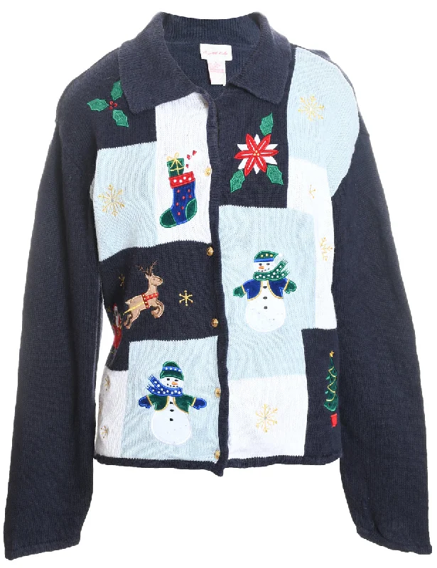 Soft Feel Santa Claus & Reindeer Christmas Cardigan - L