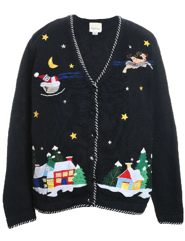 Chic Comfort Santa Claus & Reindeer Christmas Cardigan - M