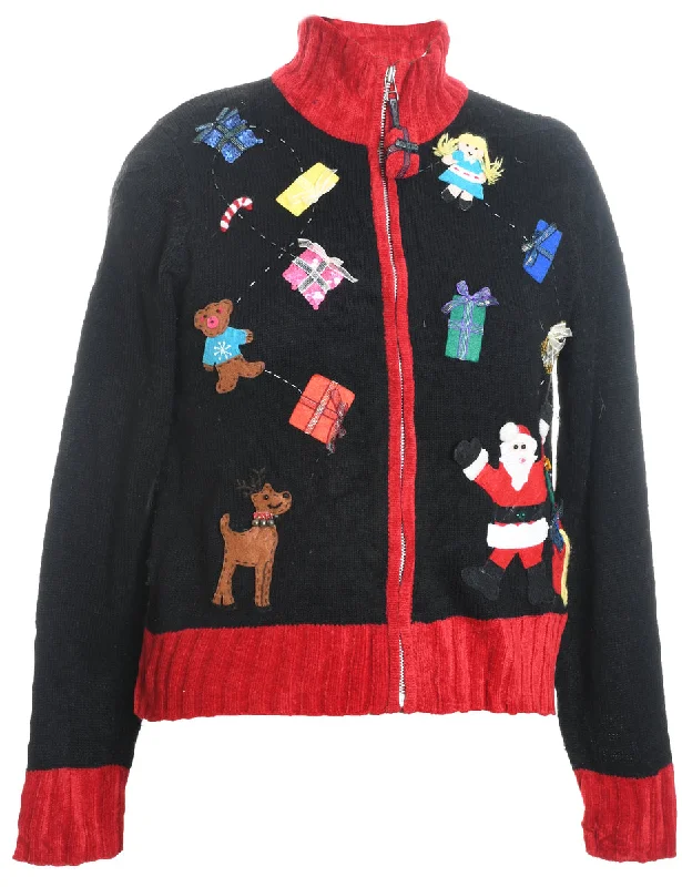 Moisture wicking Santa Claus & Reindeer Christmas Cardigan - M