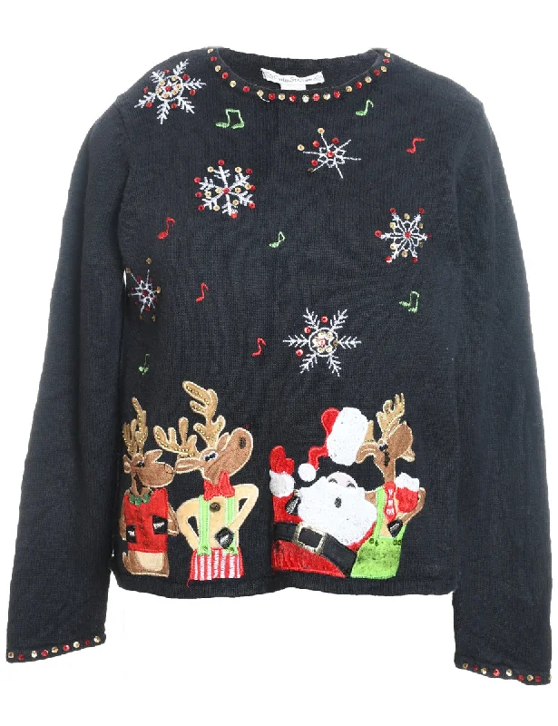 Exquisite Details Santa Claus & Reindeer Christmas Jumper - L
