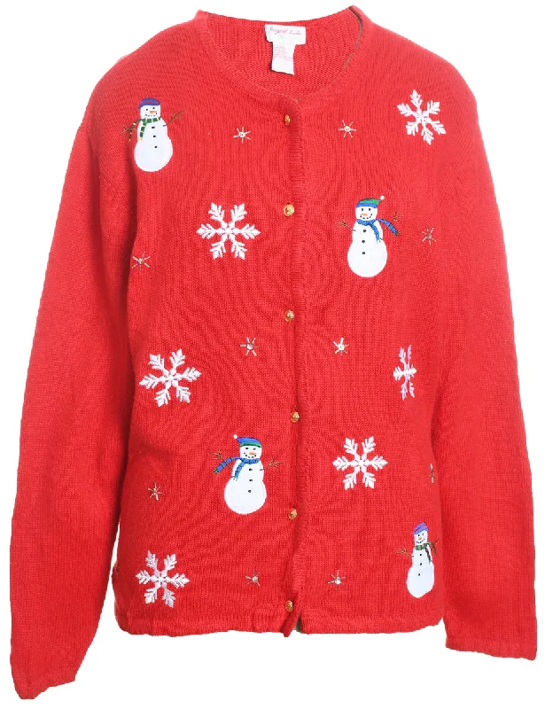 Casual Comfort Wear Snowman Christmas Cardigan - L
