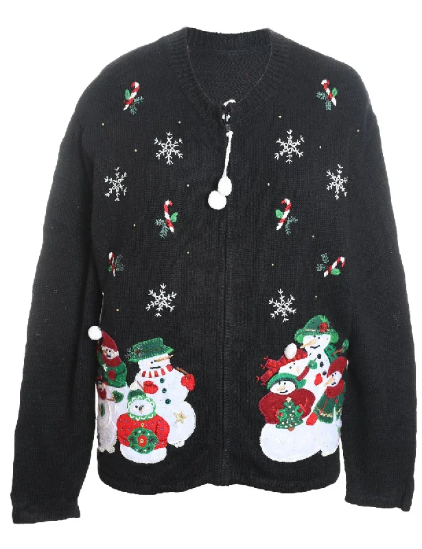 Soft Textures Snowman Christmas Cardigan - L