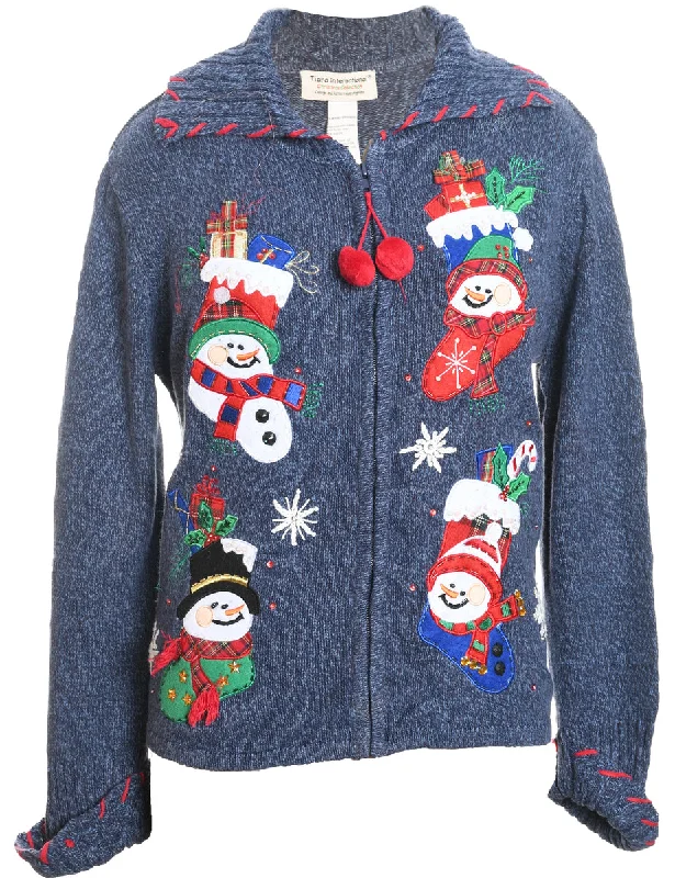 Lazy Style Snowman Christmas Cardigan - L