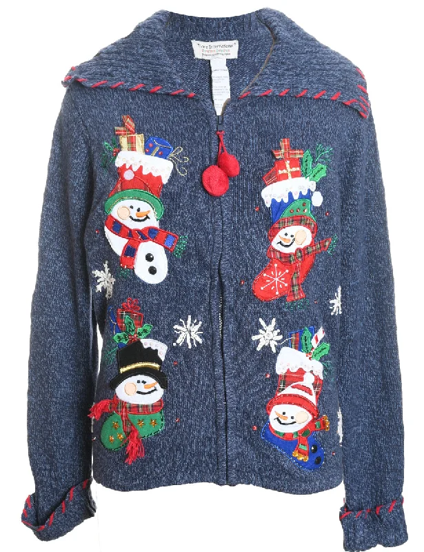 Cozy Footwear Snowman Christmas Cardigan - L