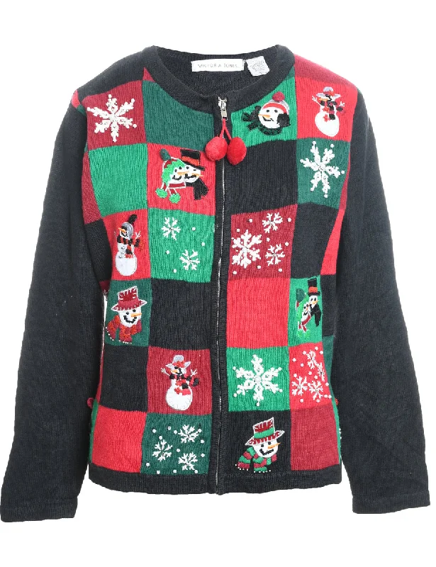 Warm Chic Snowman Christmas Cardigan - L