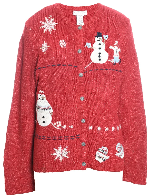 Comfortable Fitwear Snowman Christmas Cardigan - L