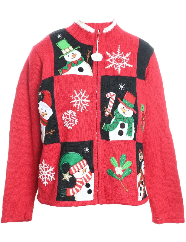 Relaxed Looks Snowman Christmas Cardigan - L