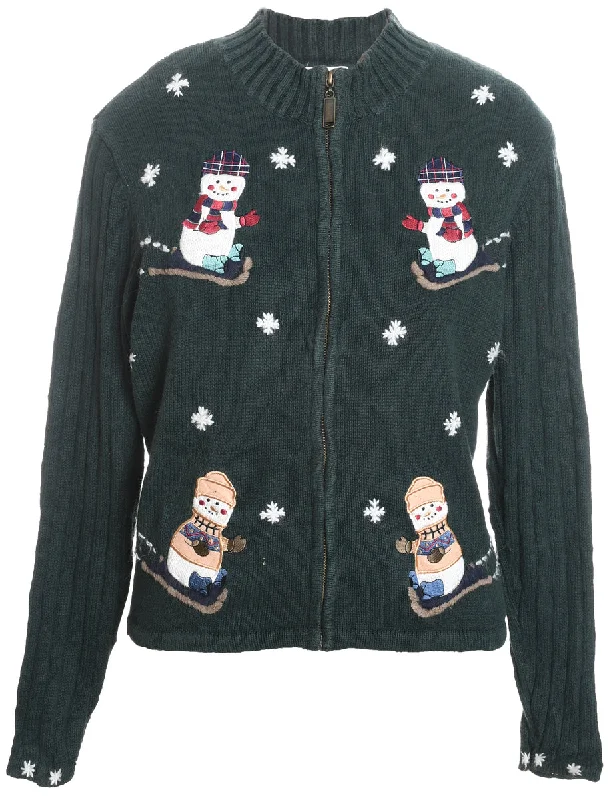 Relaxed Dresses Snowman Christmas Cardigan - M