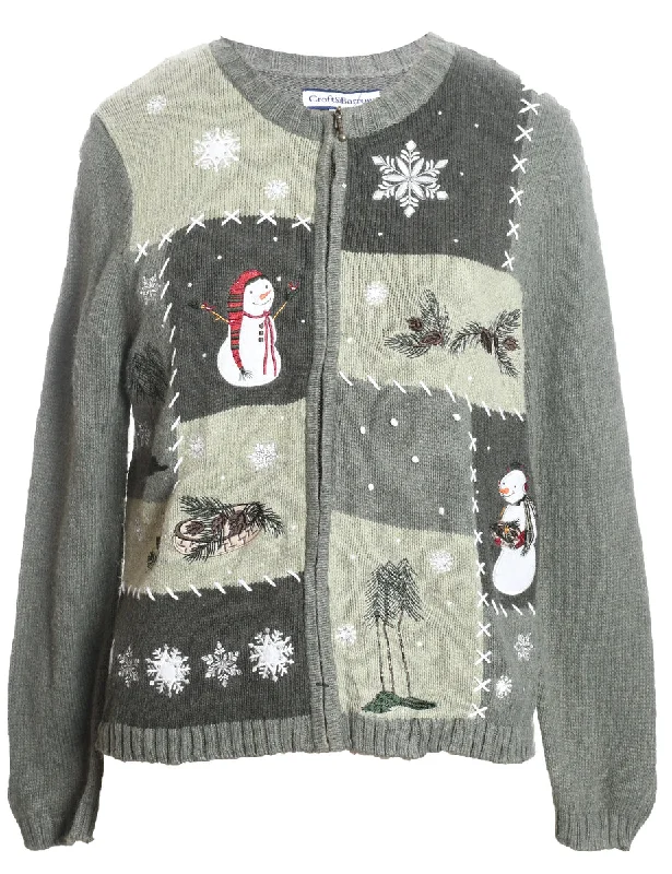 Relaxed Weekend Wear Snowman Christmas Cardigan - M