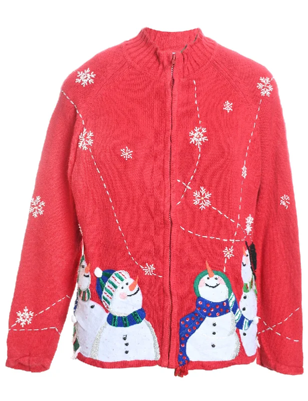 Easy Chic Wear Snowman Christmas Cardigan - M