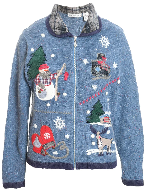 Casual Fit Snowman Christmas Cardigan - M