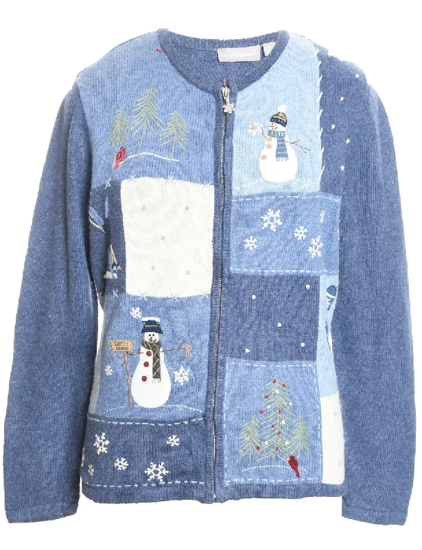 Relaxed Fits Snowman Christmas Cardigan - M