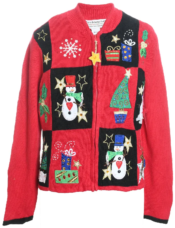 Comfortable Chic Snowman Christmas Cardigan - M