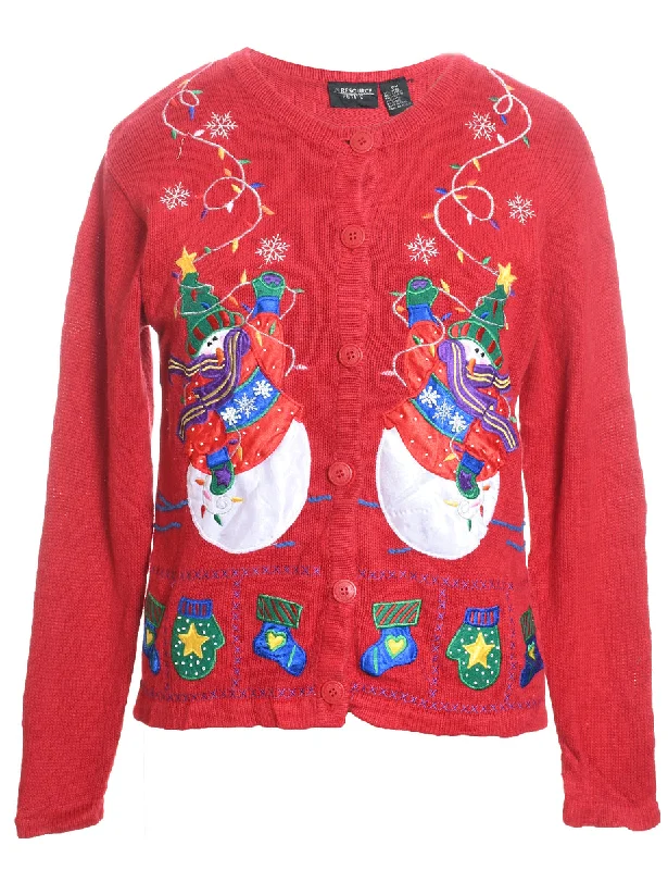 Casual Ease Snowman Christmas Cardigan - M