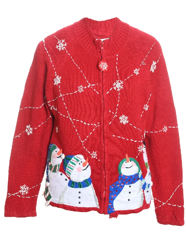 Simple Looks Snowman Christmas Cardigan - M