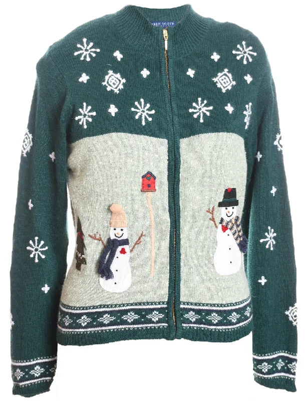 Comfy Chic Wear Snowman Christmas Cardigan - M