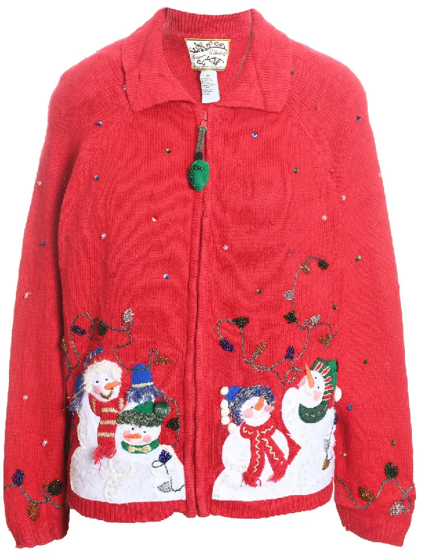 Easy Comfort Style Snowman Christmas Cardigan - M
