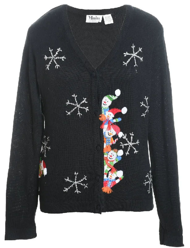 Cozy Lounge Wear Snowman Christmas Cardigan - M