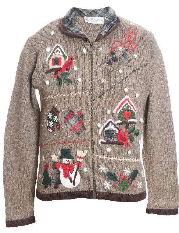 Simple Chic Snowman Christmas Cardigan - M