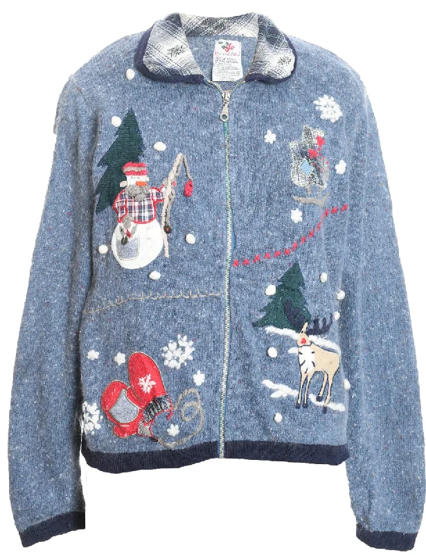 Smart Comfort Wear Snowman Christmas Cardigan - M