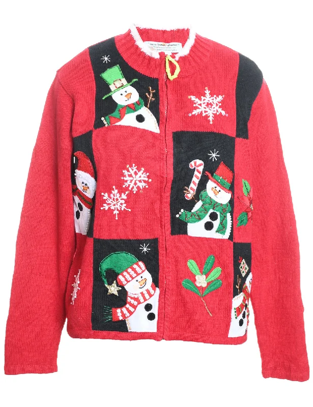 Trendy Layers Snowman Christmas Cardigan - M