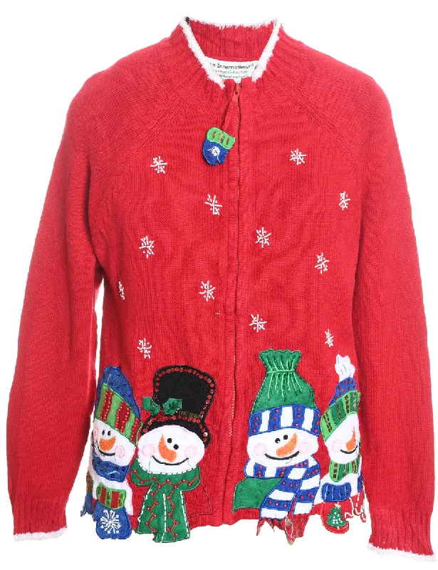 Comfortable Sweaters Snowman Christmas Cardigan - M