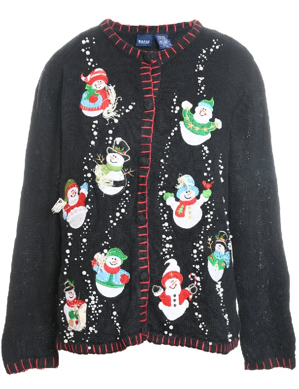 Fashionable And Fashionable Snowman Christmas Cardigan - M