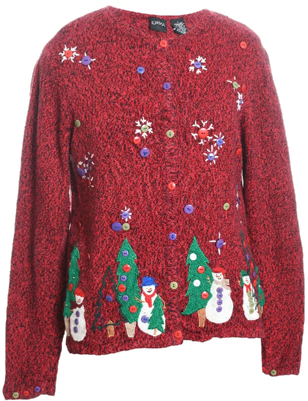 Light Fit Snowman Christmas Cardigan - S