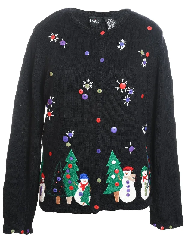 Casual Chic Outfits Snowman Christmas Cardigan - S