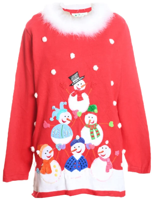 Easy-to-Wear Snowman Christmas Jumper - L