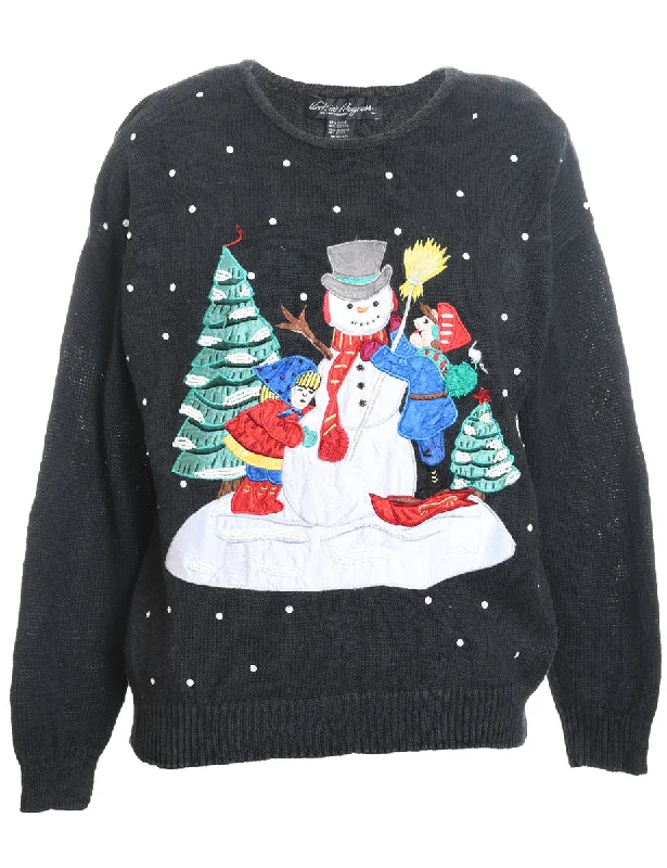 Loose Fit Snowman Christmas Jumper - M