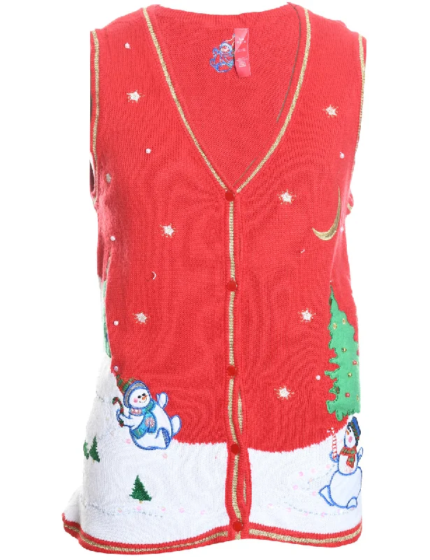 Unique Design Snowman Design Knit Christmas Jumper - S