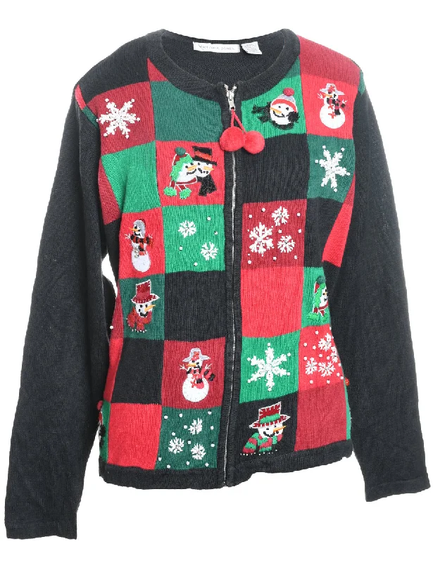 Lounge Wear Snowman Design Zip-Front Christmas Cardigan - XL