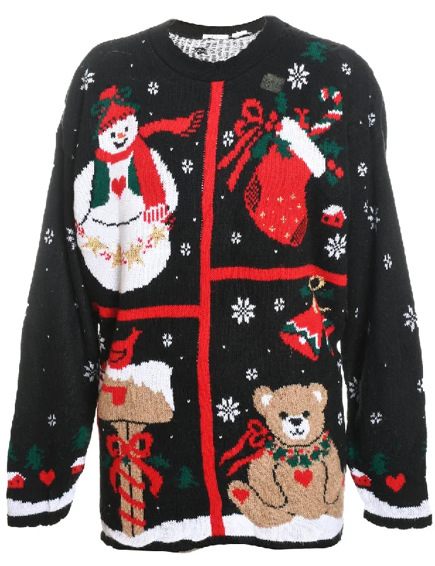 Chic Lounge Snowman & Teddy Bear Christmas Cardigan - L