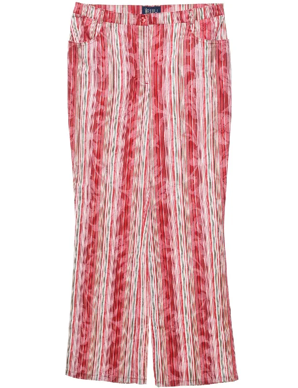 Refreshing Design Striped Red & Light Green Cropped Trousers - W32 L32