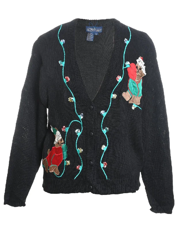 Soft Clothing Teddy Bear Embroidered Christmas Cardigan - S