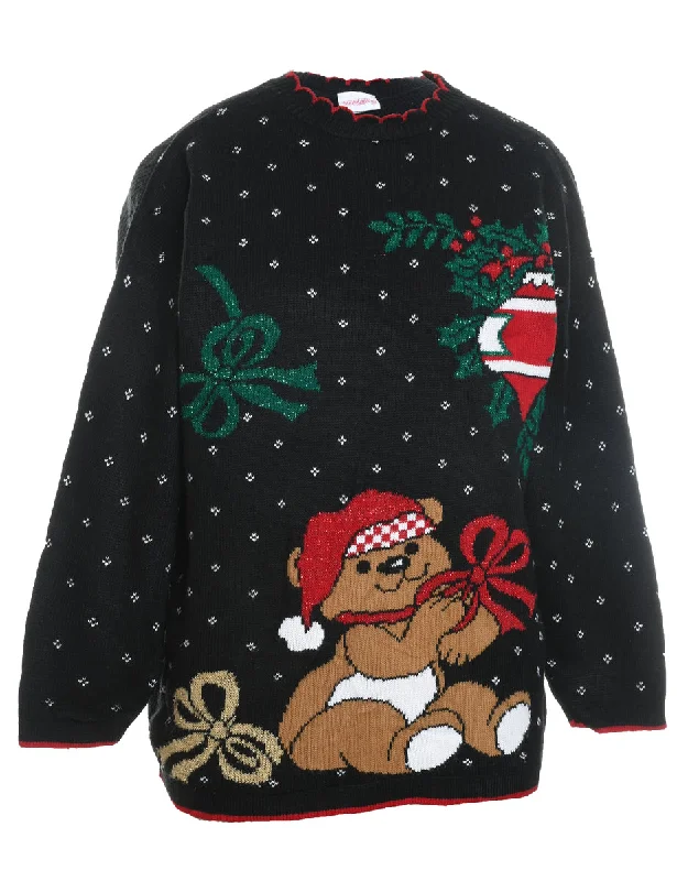 Unique Fashion Teddy Bear Print Christmas Jumper - M