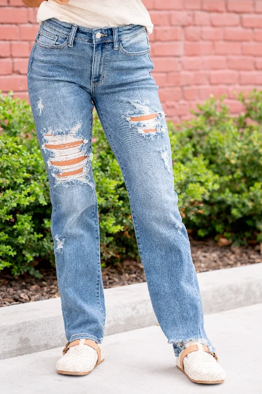 Urban Comfort Saturday Morning Mid Rise Distressed Straight Leg