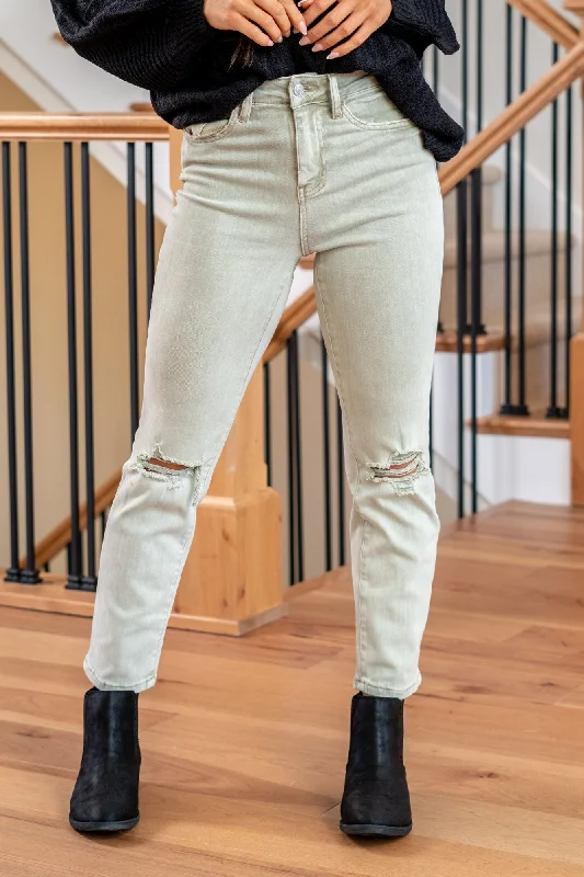 Embroidered Letters Pale Shirley Super High Rise Slim Straight