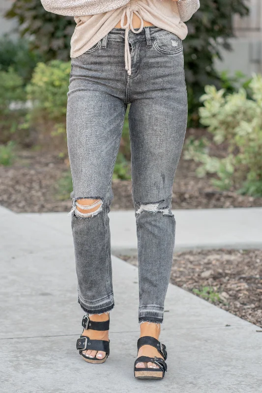 Youthful Street Fashion Thrills High Rise Released Hem Straight