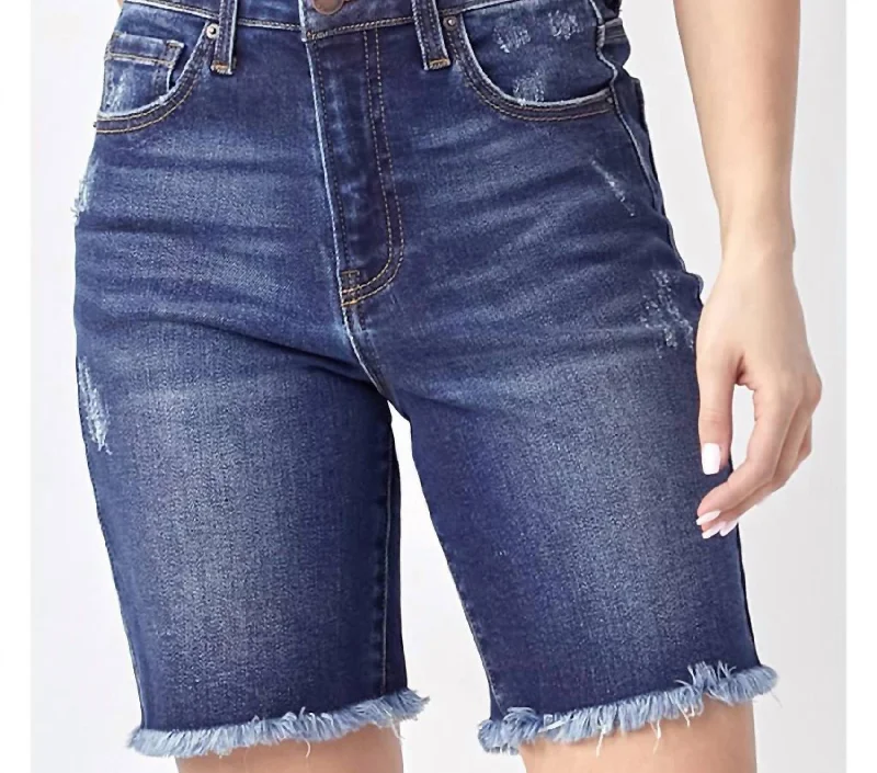 Cozy Street Style Bermuda Shorts In Dark Denim