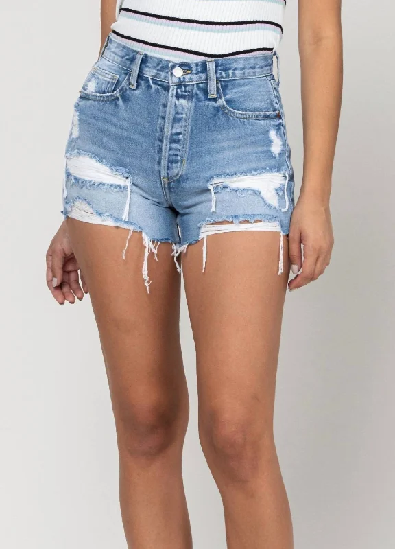 Minimal Style Button Fly Jean Shorts In Light Wash
