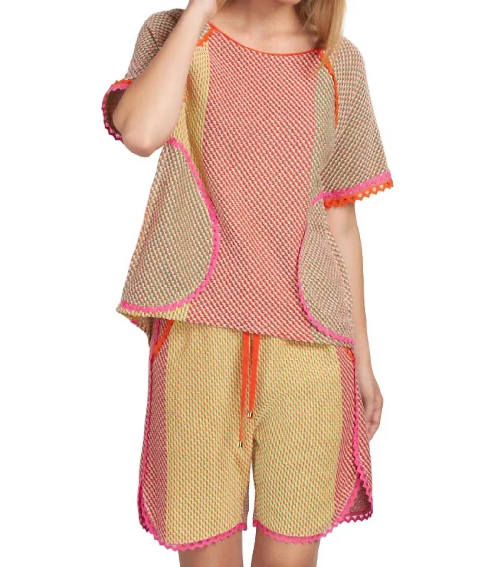 Cozy Fashion Trends Drawstring Shorts In Pink Orange Multi